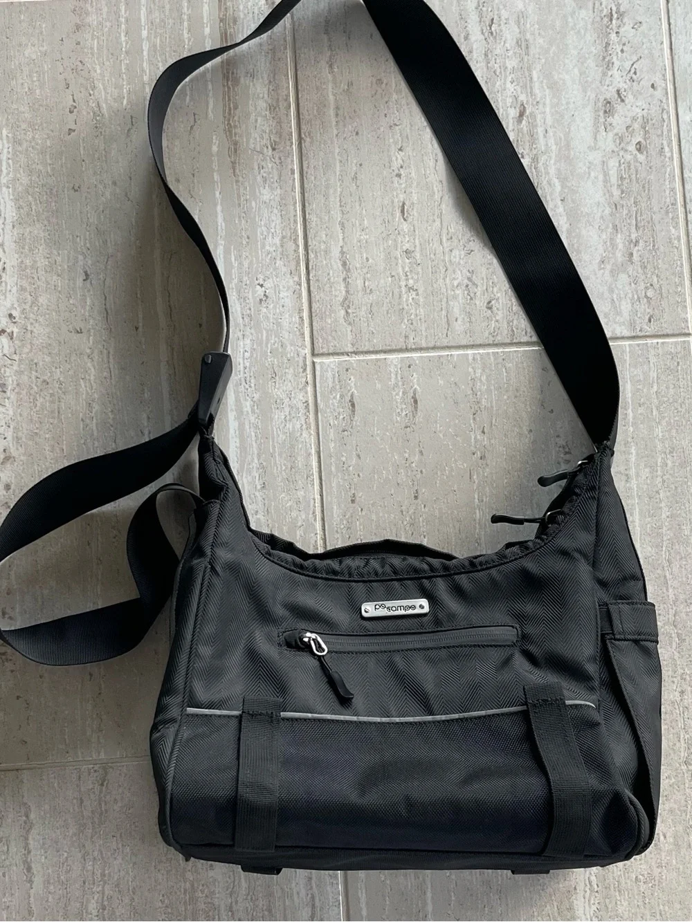 Po Campo Black Herringbone Crossbody Weatherproof Commuter Travel Bike Bag